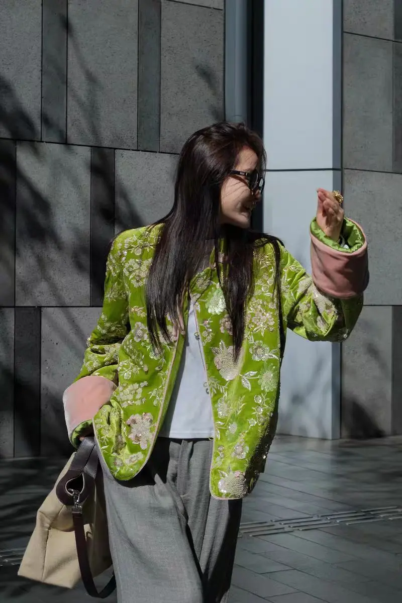 Lente- en herfstkwaliteit Nieuwe collectie Opstaande kraag Handgemaakte knoop + elegante damesjas in contrasterende kleur S-XL