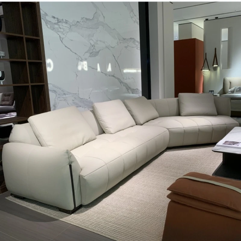 Minimalist light luxury designer leather sofa, large flat living room combination simple furniture top leather sofa