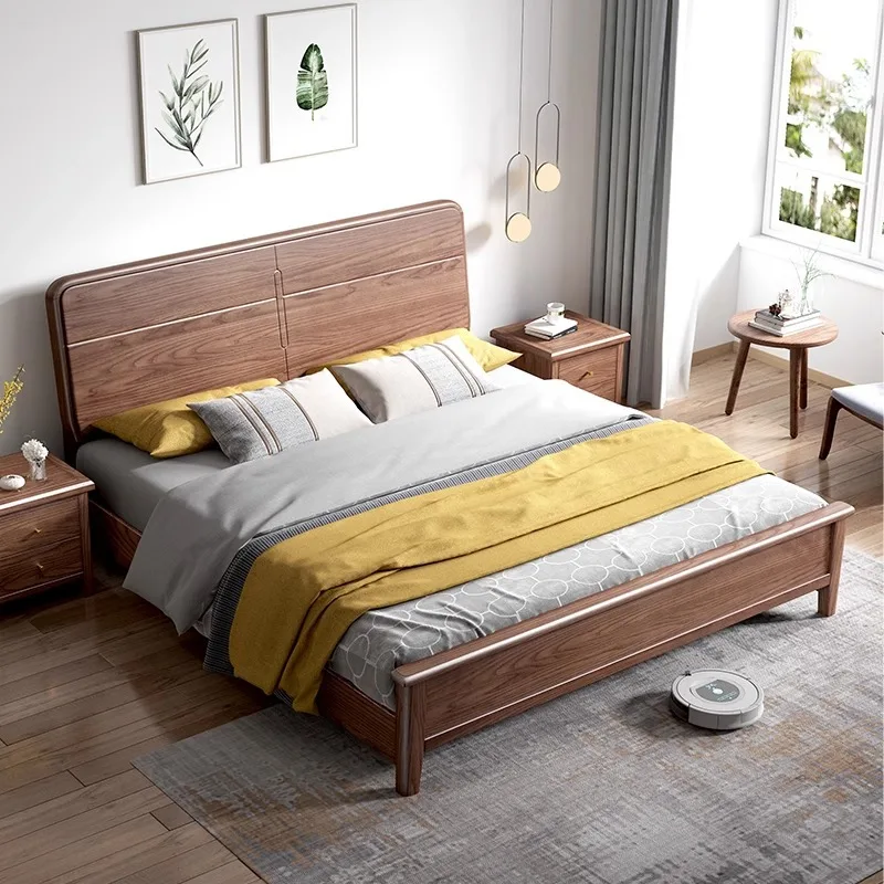 Red Oak full solid wood bed wood wax oil small apartment single 1.2 meters log bed double 2 meters master bed