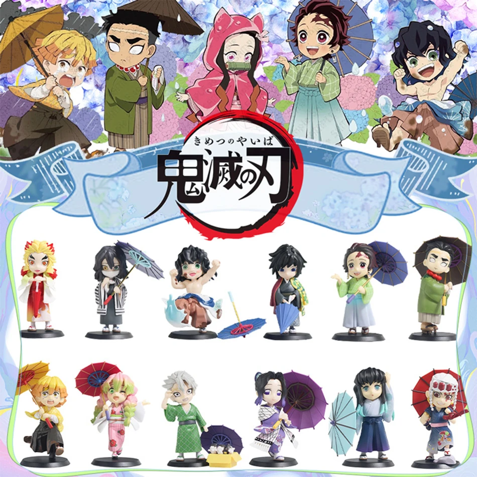 

New 12CM Demon Slayer Blind Box Plum Rain Series Tanjiro Kamado Nezuko Anime Cartoon Figure Statue Model Ornament Surprise Gifts