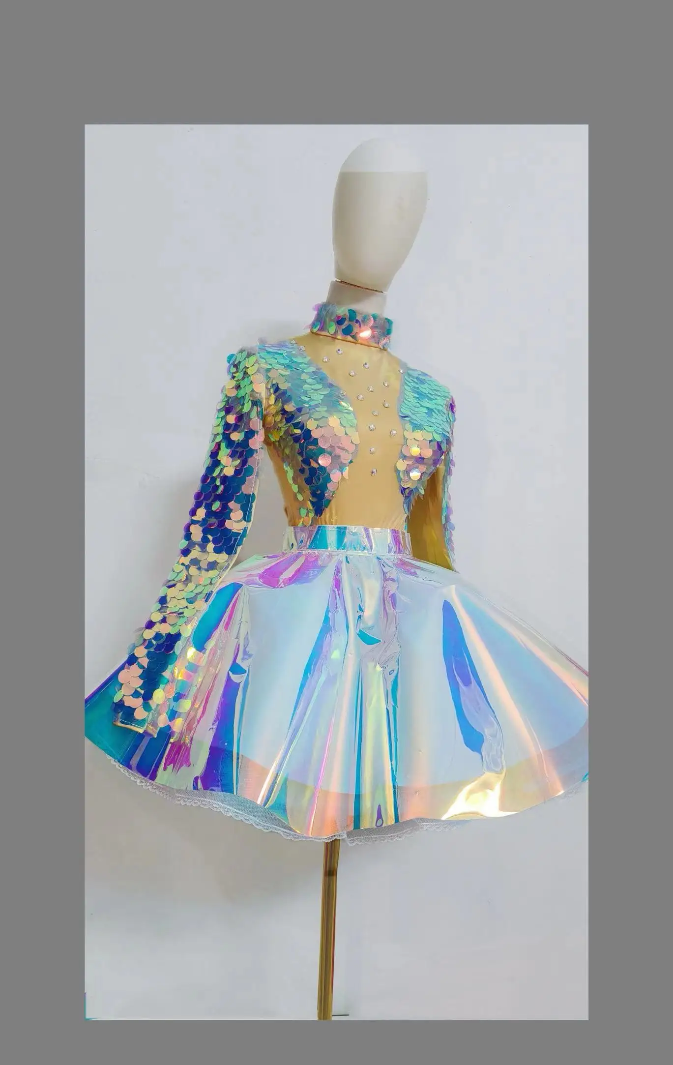 Costume de Spectacle de brevd'Ouverture pour Femme, Grande Tenue de Batterie à Paillettes + Jupe Laser, Tenue de Chanteur, ixsur Scène, Bar Rave, Tenue de Boîte de Nuit