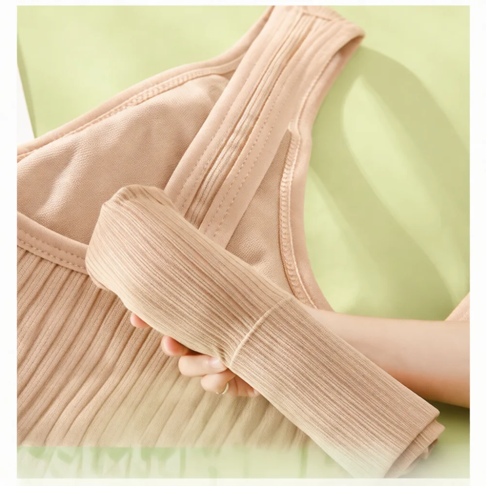 Comfortable Seamless Women Bra Wirefree Bralette Ribbed Tube Top Wide Strap Beauty Back Yoga Vest Soft Daily Base Underwear