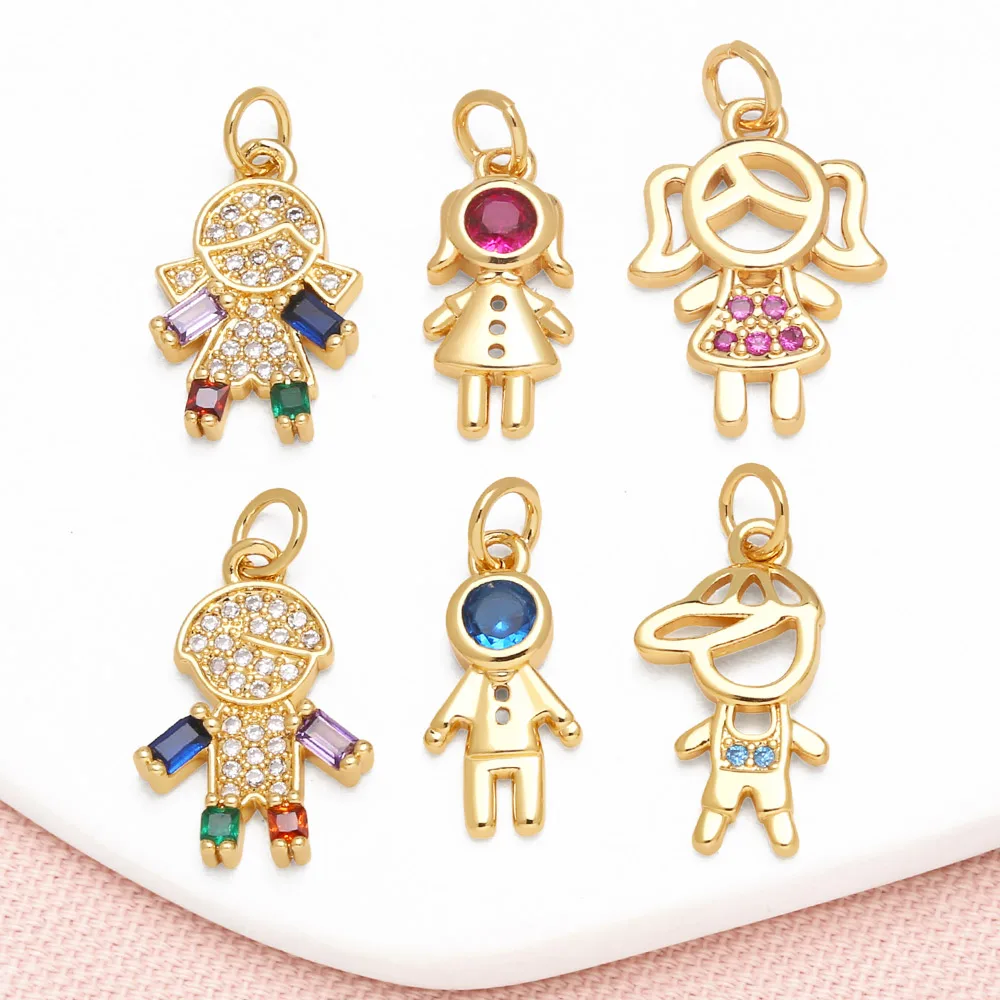 OCESRIO Multicolor Crystal Boy Girl Pendant for Necklaces Copper Gold Plated Handmade Jewelry Making Component Wholesale pdtb744