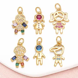OCESRIO Multicolor Crystal Boy Girl Pendant for Necklaces Copper Gold Plated Handmade Jewelry Making Component Wholesale pdtb744