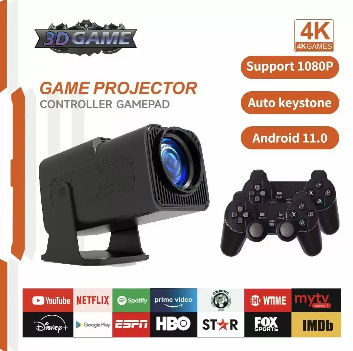 Hochwertiger 400 ANSI-Projektor für Casa mit immersivem Kinoerlebnis, HY320 MAX 180 °   Rotation 1080P 4K Gaming-Projektor