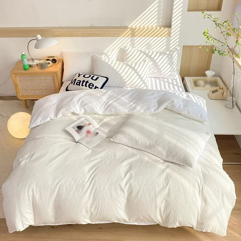 Home Textile Green Waffle Pattern Simple Style Bedding Set Double Sheet Queen King Size Bed Linens Duvet Cover Sheet Pillow Case