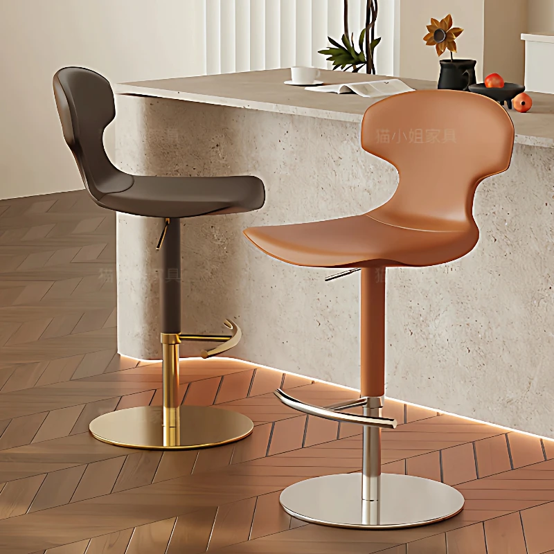 

Height-adjustable Swivel Bar Stools Minimalist Saddle Leather Hotel Benches Modern Reception High Chairs Island Lounge Chair