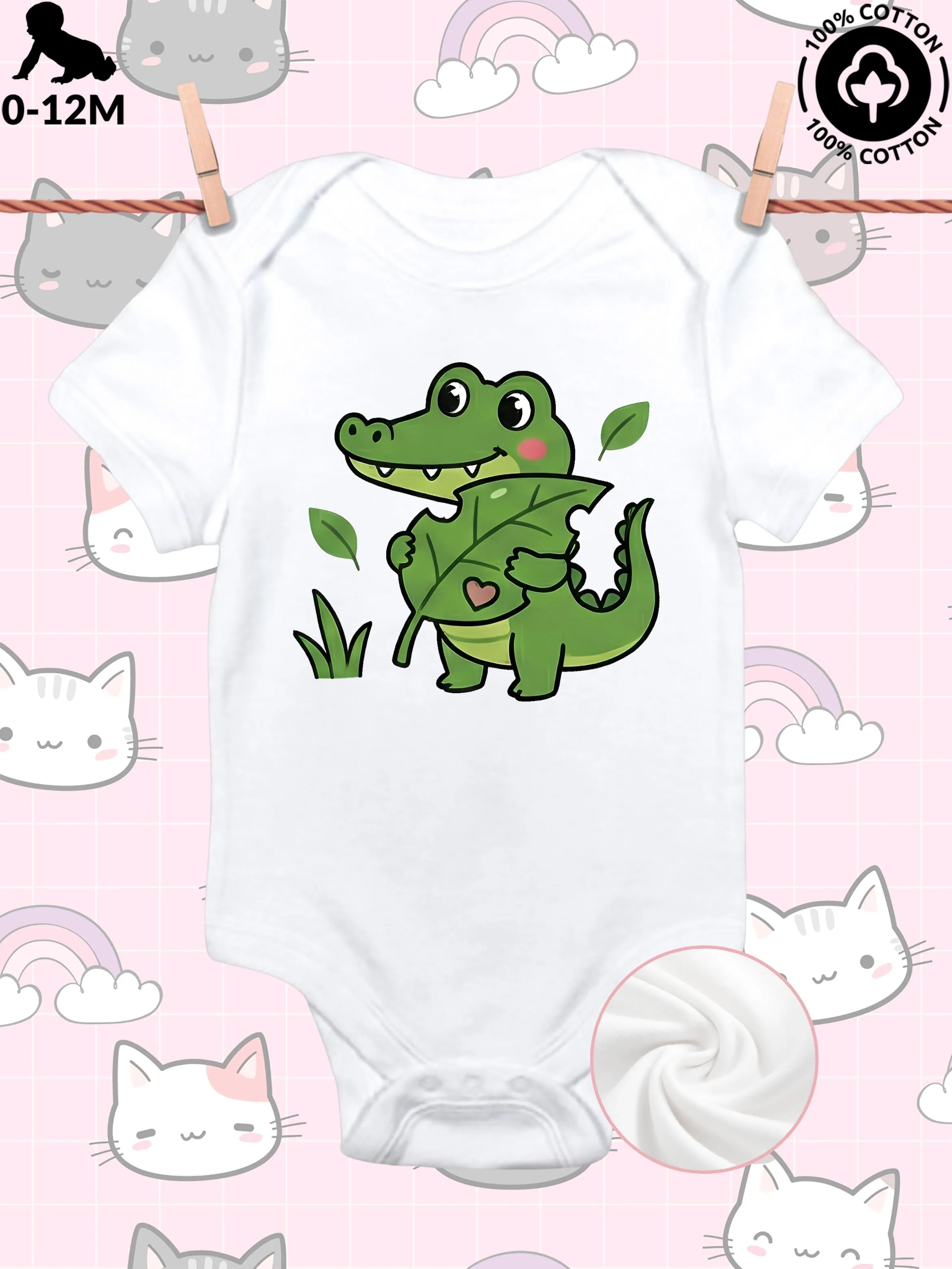 

Leaves And Crocodile Unisex Baby Crawling Suit, Pure Cotton Soft Onesie, All-Season Wear White Bodysuit 190GSM