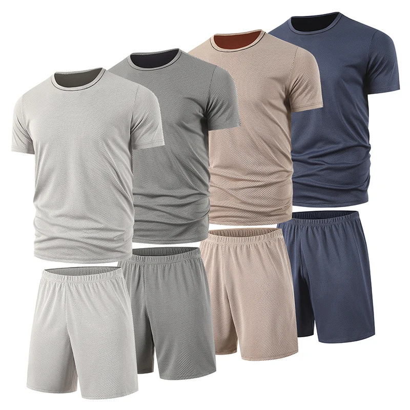 

2-Piece Men's Set Summer Short Sleeved Set Solid Color Quick Drying Sports Loose And Breathable Sports Comfortable And Casual