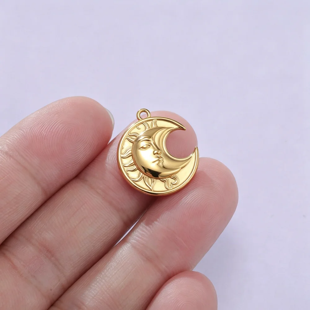 3 Stück Sonne-Mond-Gesichts-Anhänger für Halsketten, Ohrringe, Schmuckherstellung, Edelstahl, Goldfarben, DIY-Anhänger, Halbmond, Hexen-Accessoires – Detail 8