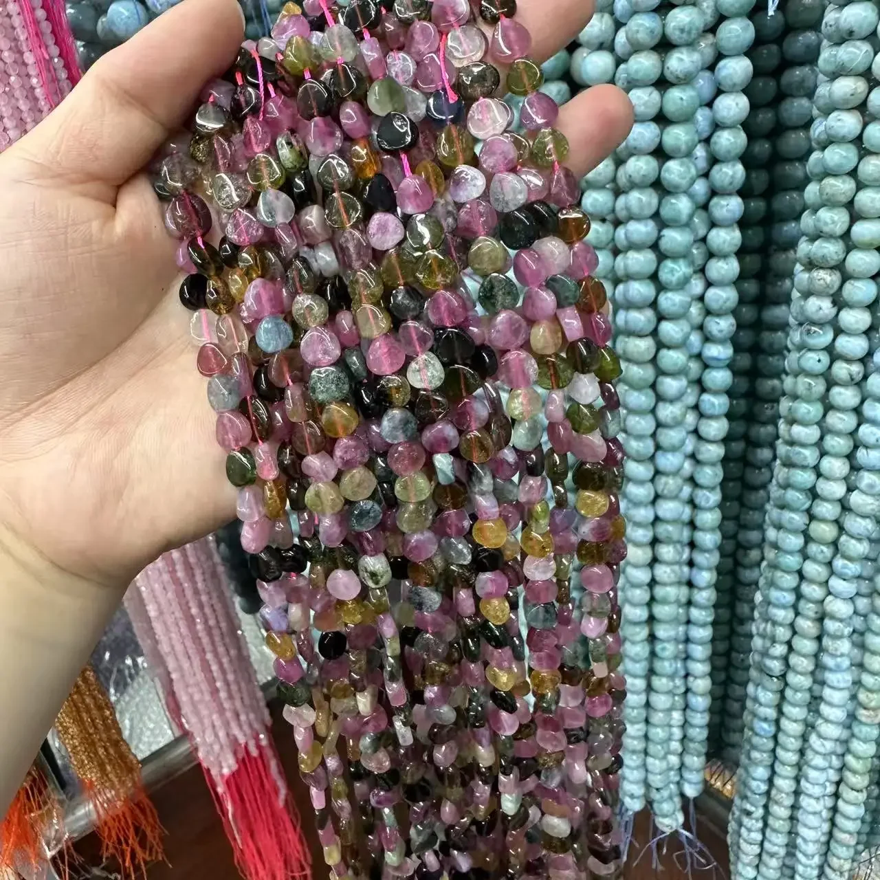 AAA التورمالين الطبيعي الأحجار الكريمة شكل قلب حوالي 6 مللي متر فضفاض الخرز صنع قلادة سوار ذاتي الصنع للمجوهرات والاكسسوارات بالجملة