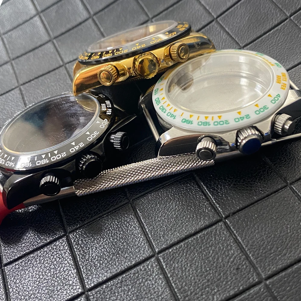 إكسسوارات الساعة المعدلة المصنوعة من الفولاذ المقاوم للصدأ وحلقة سيراميك ذهبية وسوداء مناسبة لحركة كوارتز ثلاثية العيون VK 63