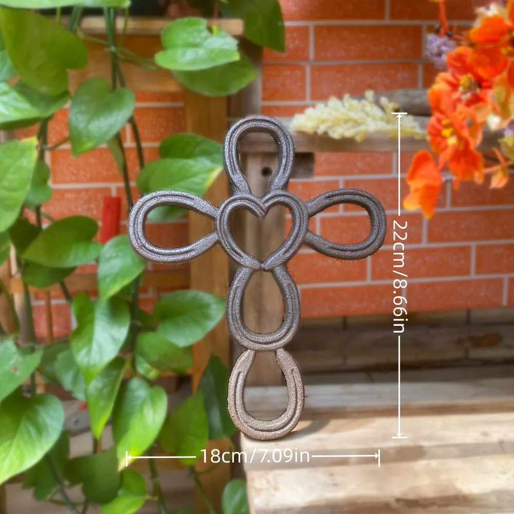 Cast Iron Horseshoe Heart Wall Cross Rustic Western Decor Hanging Inspirational Jesus Art Sculpture Good Luck Housewarming