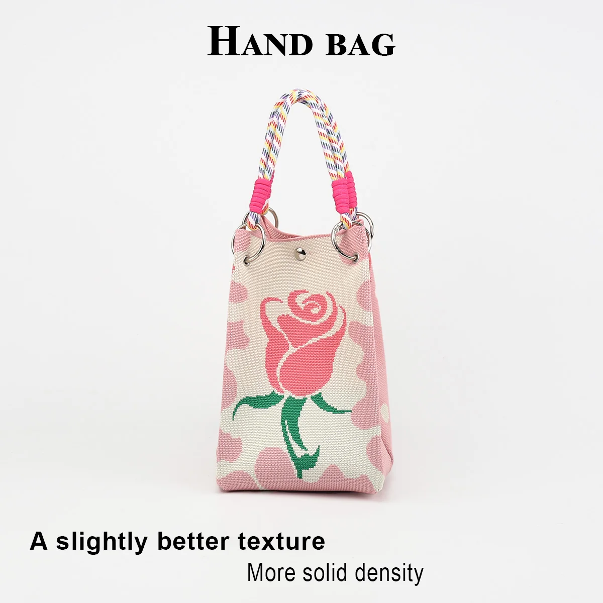 Women's Small Handbag, Pink Rose Pattern Knitted Bag, with a Magnetic Clasp for Secure and Reliable Closure, Can Hold Items Such as Cell Phone, Wallet, Lipstick, Etc., Suitable for Travel, Commuting, Vacation, and Walk