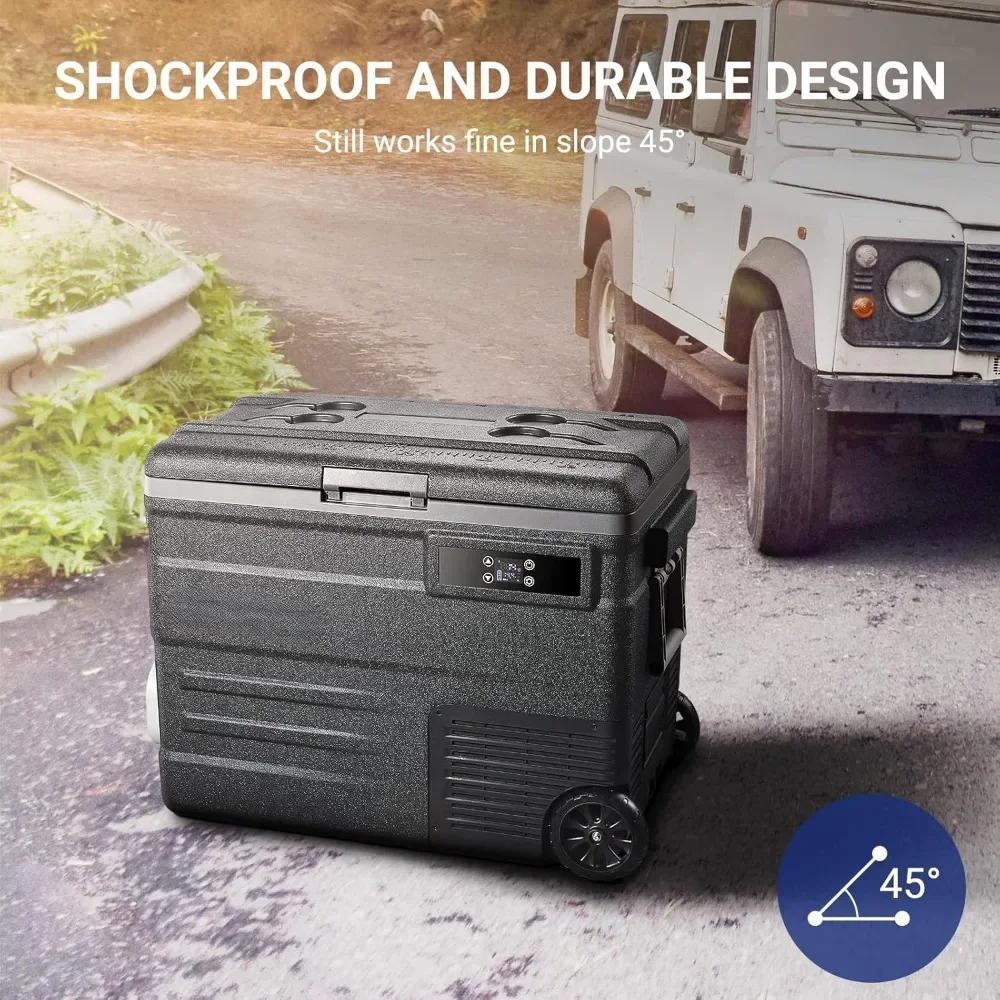 Réfrigérateur de voiture portable avec roues, réfrigérateur de voiture 12V, 58QT (55L), simple zone, contrôle Wi-Fi