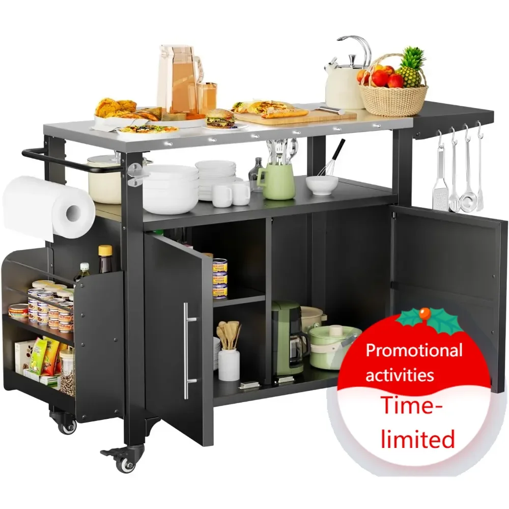 

Hot salesOutdoor Grill Cart with Storage,Patio Kitchen Island with WheelsHooks and Spice Rack,Waterproof Outdoor Grill Table,Mov