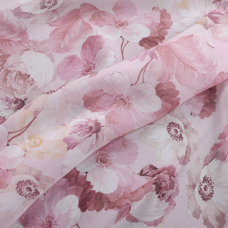 

Thin Summer Silk Fabric, 140CM Wide 10MM Silk Georgette for Dress Pants Cheongsam, Soft and Sweet Pink Floral Print Fabric R246