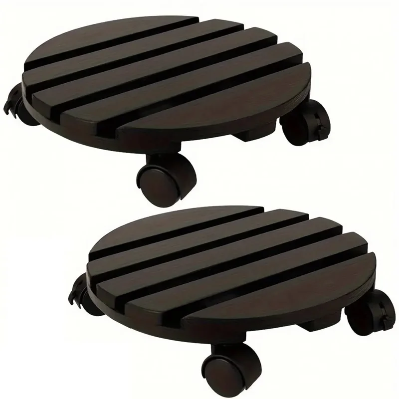 Promotion! Plant Roller Stand With Lockable 360° Rotating Wheels Wood Flowerpot Tray For Potted Plants Easy Assembly Plant Base