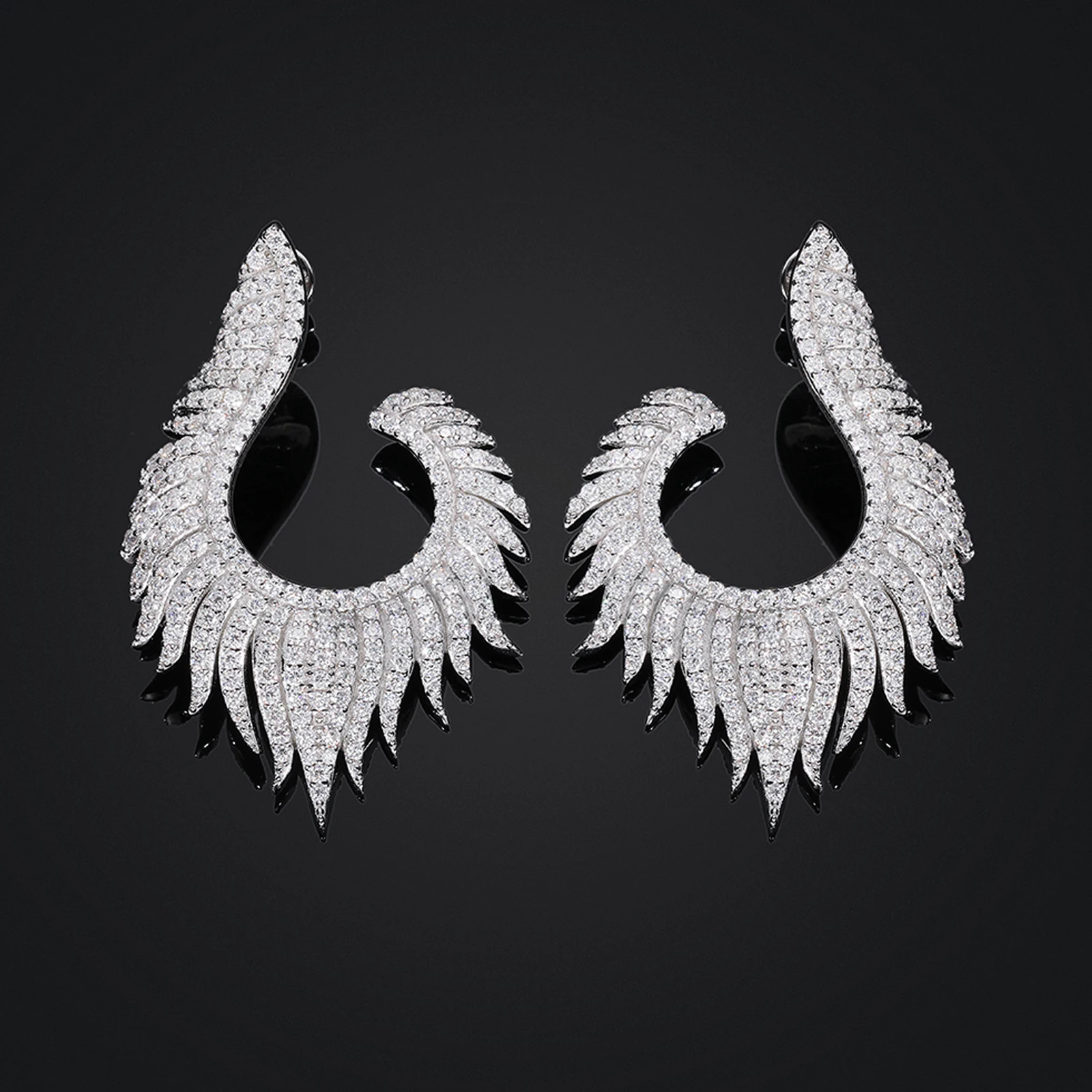 

Bride Wedding Jewelry Statement 925 Sterling Silver Pass Diamond Tester VVS Moissanite Iced Out Wing Earrings for Women Girls