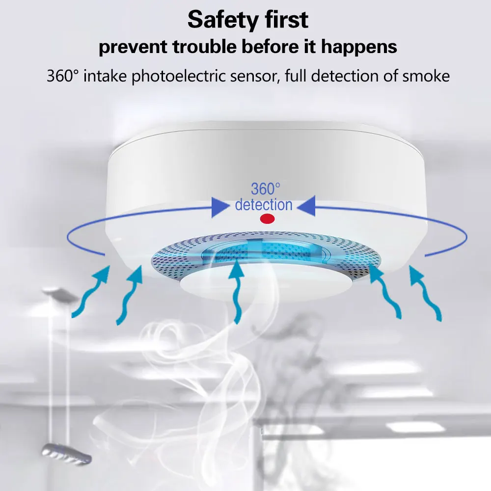 Tuya-WiFi Smoke Detector Sensor, 90DB Alarme, Smart Fire Protection, Home Security Alarm, Voice Control, Controle APP