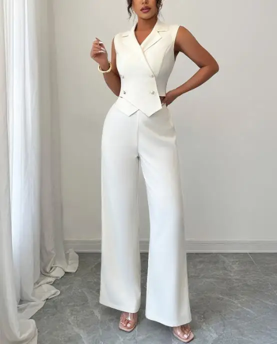 

2026 Spring/summer Elegant Waist Cinched Top with Drooping and Wide Leg Set for Women's Clothing