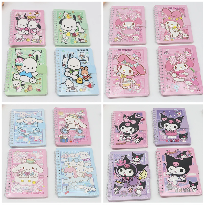 

8pcs Sanrio Spiral Coil Notebook Kuromi Cinnamoroll Pachacco Magnetic Button Notepad Student Korean Stationery School Supplies