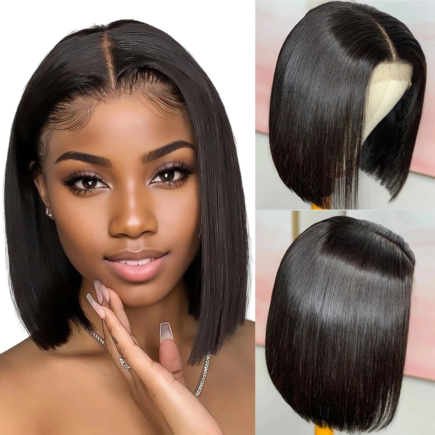 Straight 4*4 Lace Closure Wig 180% Density Brazilian Remy Human Hair Wigs For Black Women Pre Plucked  13*5*2 T Part Lace Wig