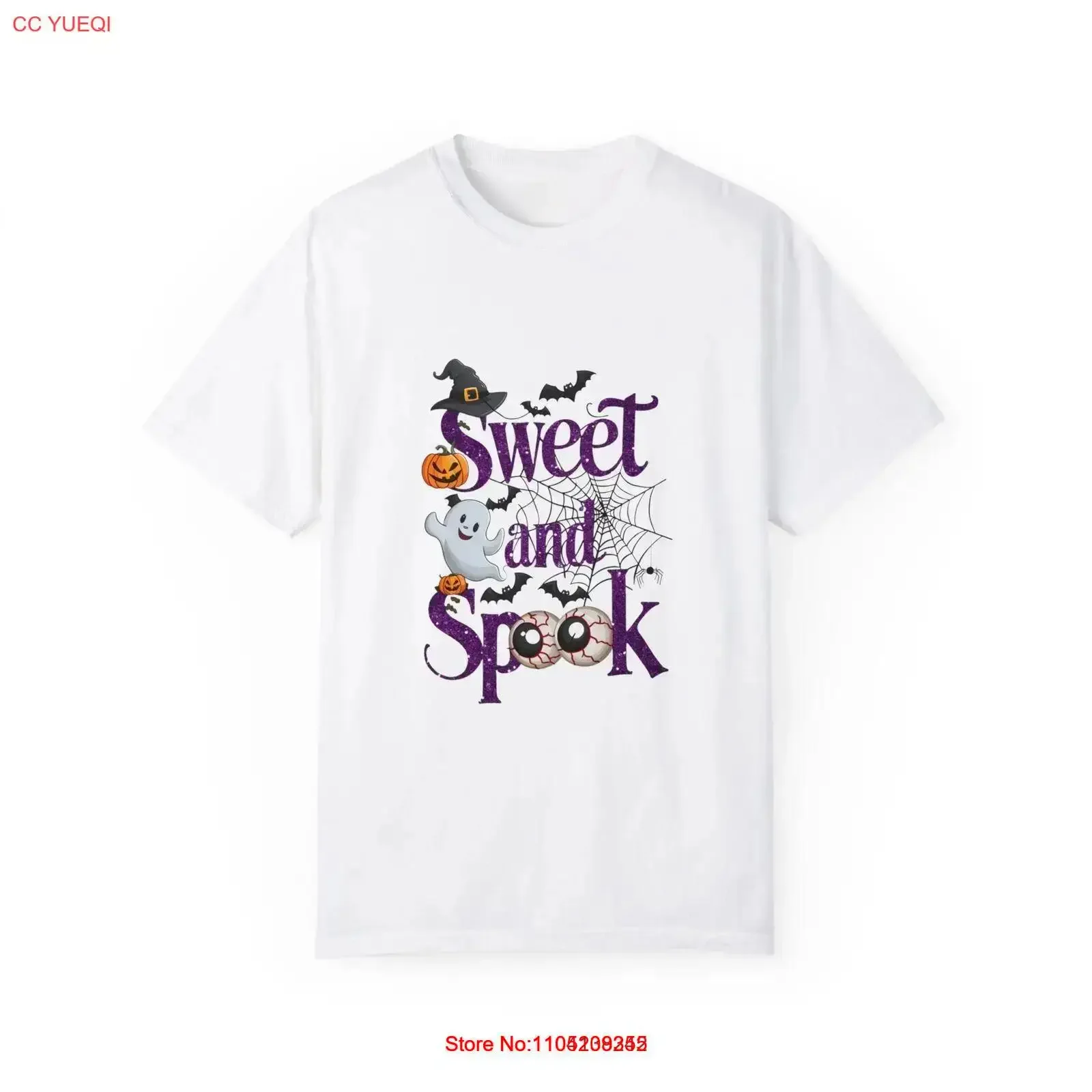 تي شيرت Sweet and Spook Halloween Garment مصبوغ برسومات كلاسيكية مغسولة قليلاً، ملابس شارع مريحة وممتدة للجنسين