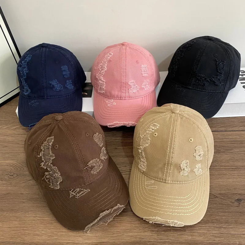Distressed Washed Baseball Cap for Men Women Vintage Ripped Hole Cotton Dad Hat Adjustable Casual Outdoor Sun Hat Multi Colors F