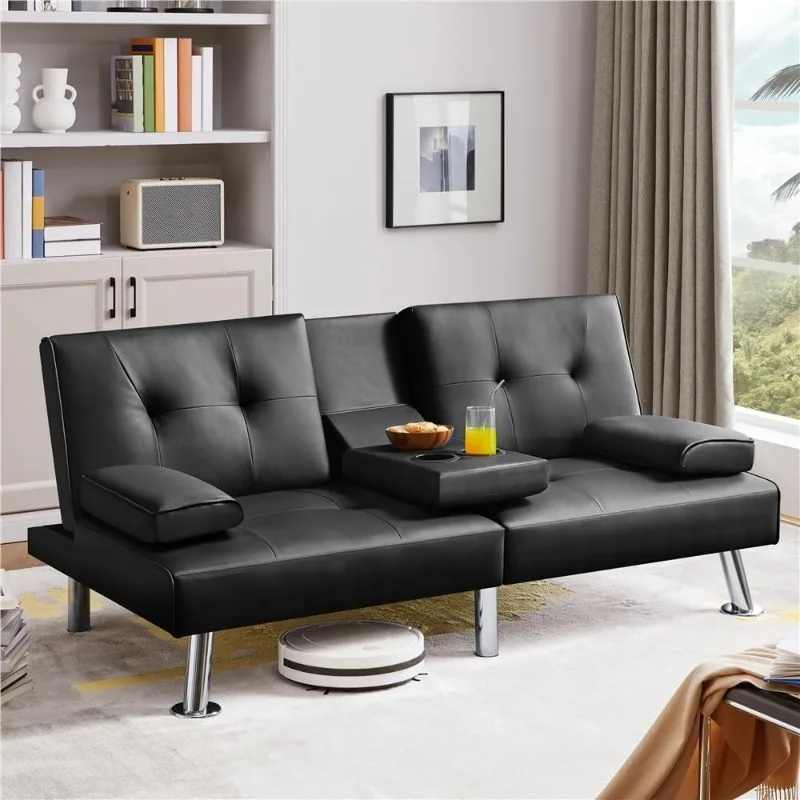 Convertible Sofa Bed Adjustable Couch Sleeper Modern Faux Leather Recliner Reversible Loveseat Folding Daybed Guest Bed