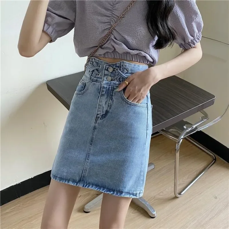 

Short Tight Wrap Woman Denim Skirt with Pocket Blue Jeans Skirts for Women Cheap Casual Stylish 2025 Trend Clothing Sales Modest