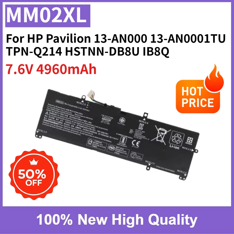 

Сменная батарея 7,6 В, 4960 мАч, MM02XL HSTNN-DB8U IB8Q L27868-2D1, высокая емкость для HP Pavilion 13-AN000 13-an0001TU TPN-Q214