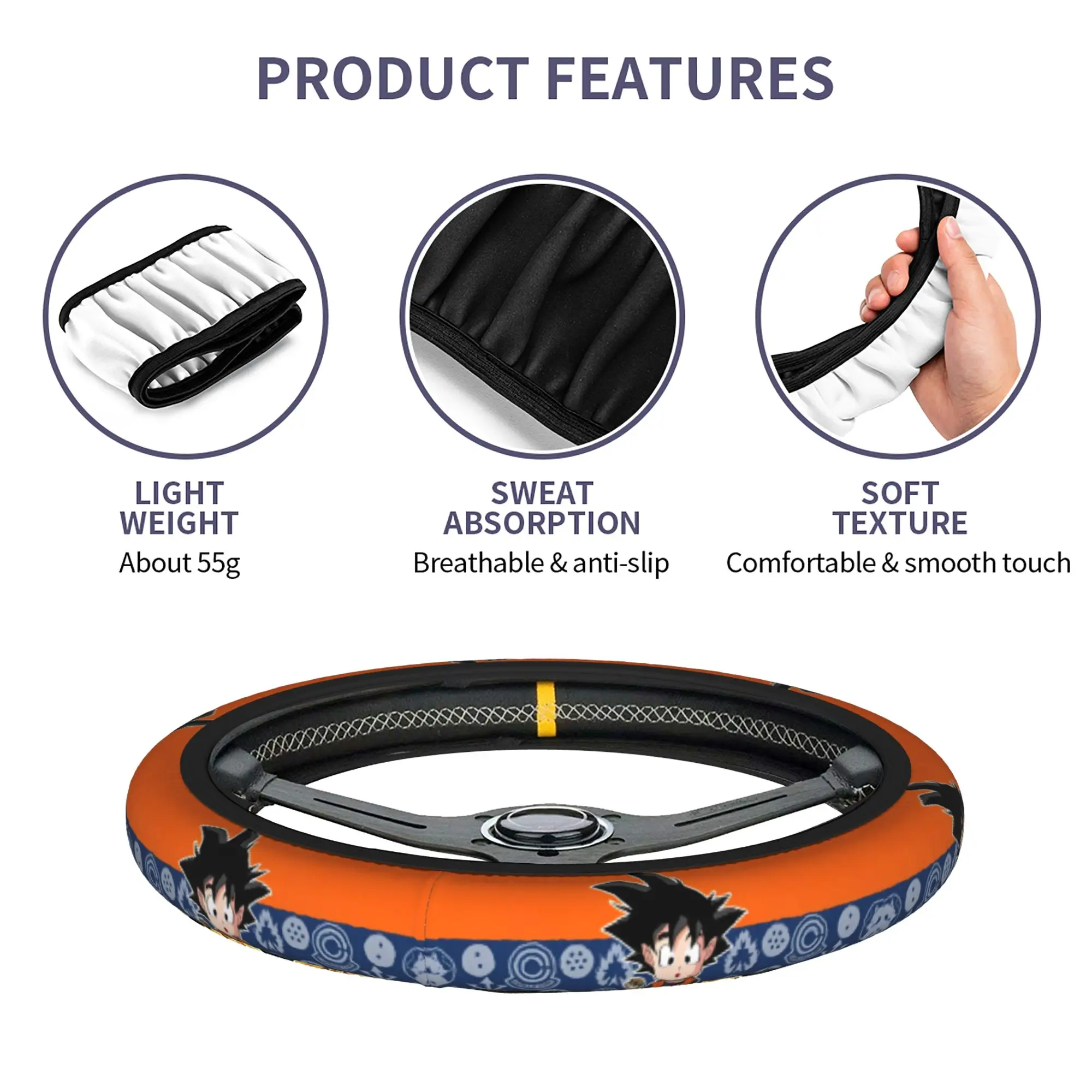 Dragon Ball Z Goku Car Steering Wheel Cover 37-38 Anti-slip DBZ Super Saiyan  Auto Steering Wheel Protector Elastische - view 5