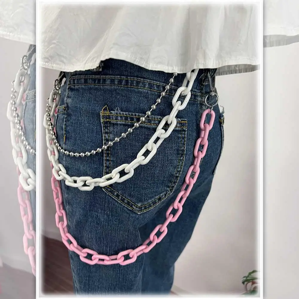 Pink Metal Men Plastic Women Acrylic Chains Double Layer Pants Chains Plastic Belts Punk Style Waist Chains