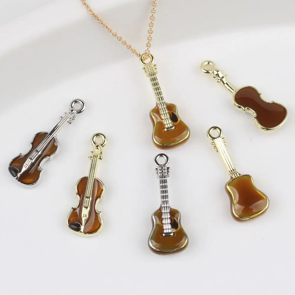 6pcs/lot 23*8MM Zinc Alloy Enamel Guitar and Violin Pendant Charms DIY Necklace Bracelet Earrings Accessorie
