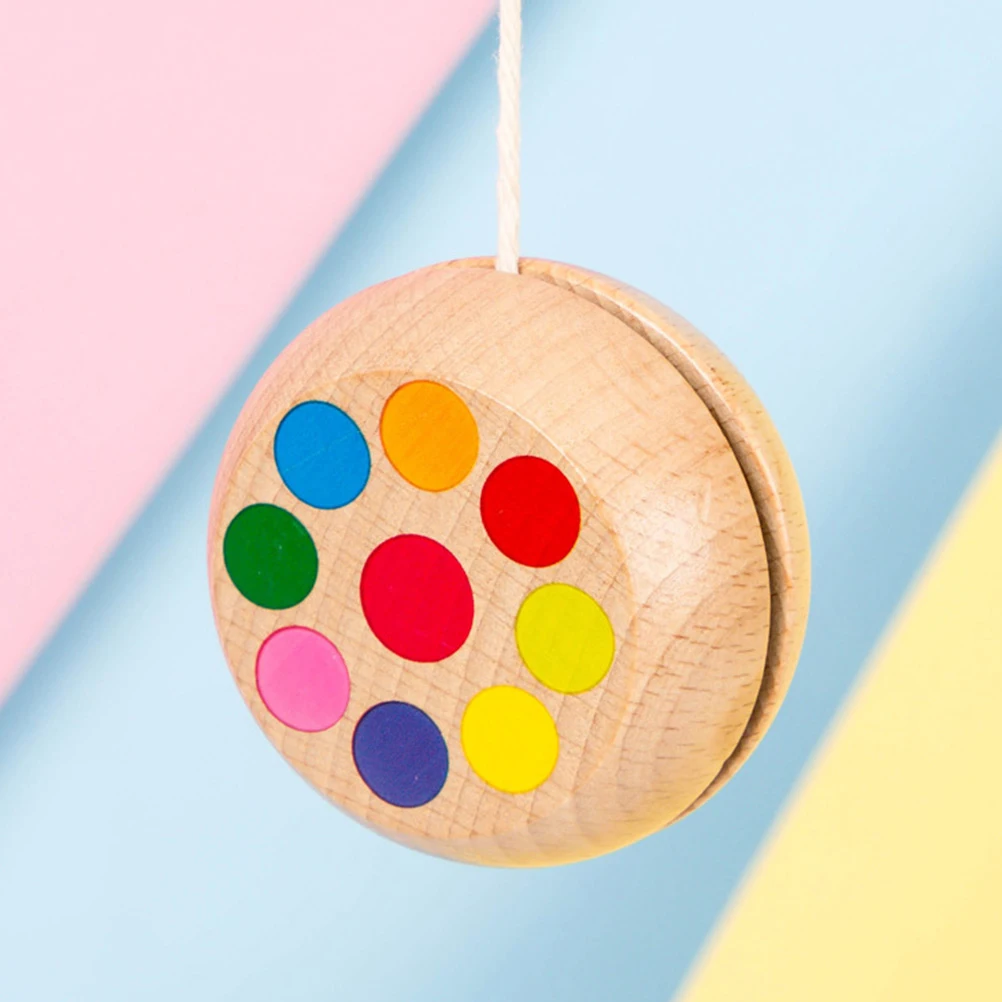 2Pcs Kids Wooden Yo-Yo Smooth Feel Outdoor Plaything Lovely Pattern Educational String Ball Strength Exercise Fun