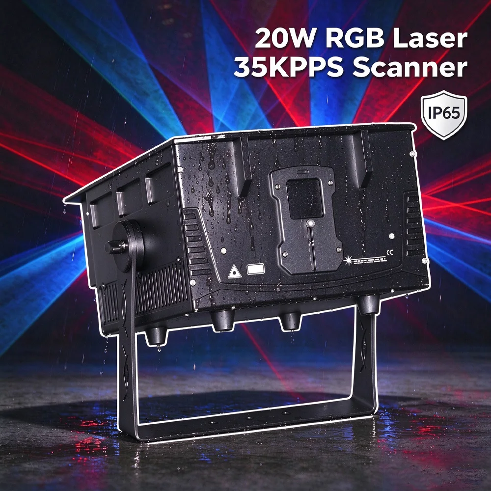 Waterproof IP65 RGB 20W Laser Light 35Kpps Scanner Projector With Flight Case Packing For Concert Dj Disco Club Party Lighting
