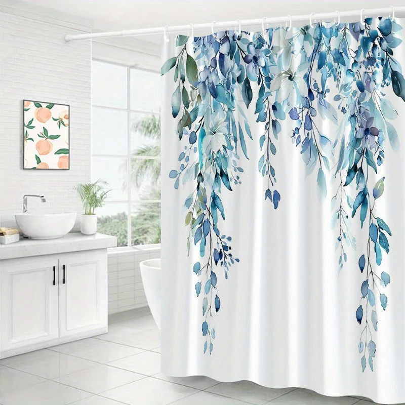 1pc Elegant Floral Shower Curtain - Soft Ethereal Bathroom Decor with Hooks, Semi-Sheer Privacy Window Treatment, Machine Washab