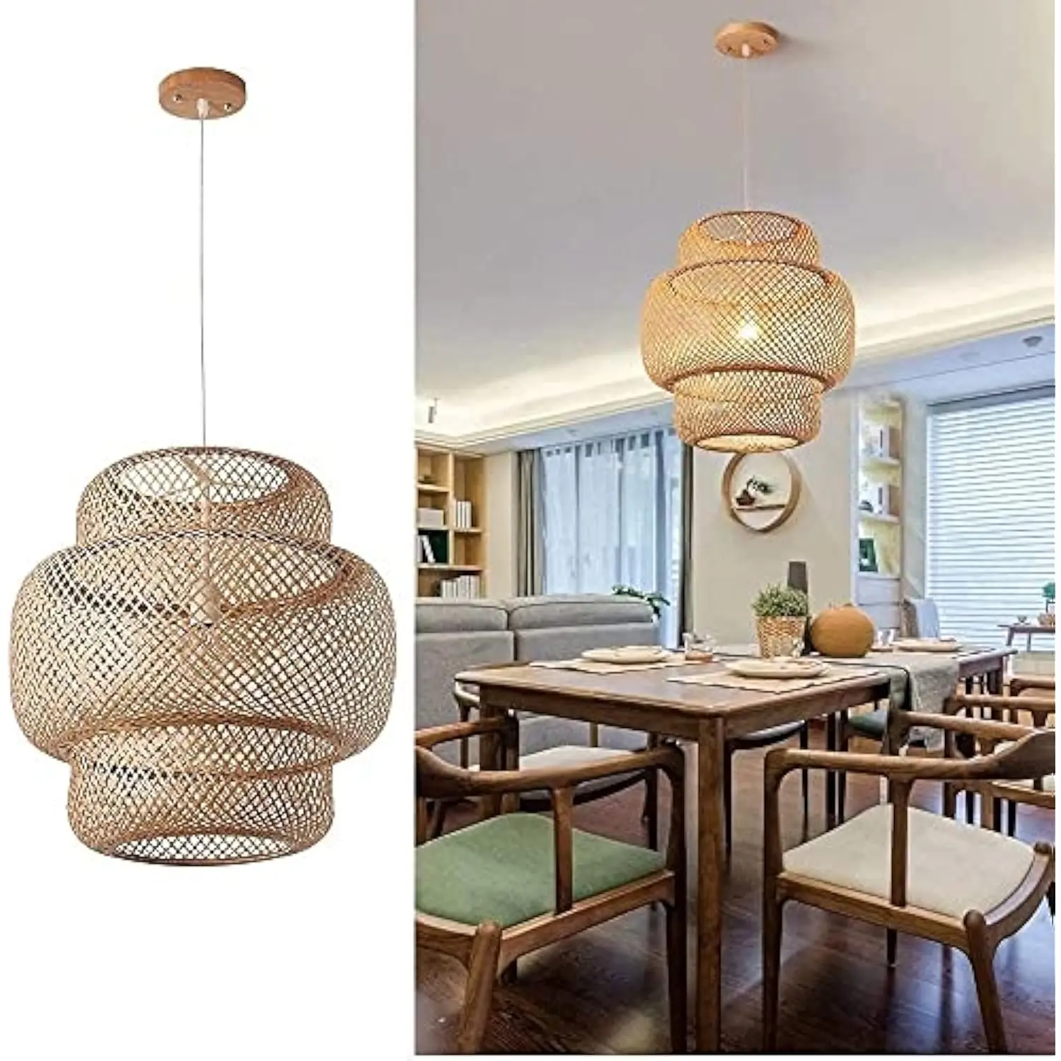 

Hand-Woven Bamboo Pendant Light Battery Operated Light, Rattan Handwoven Battery Powered Pendant Lamp, Natural Chandeliers Woven