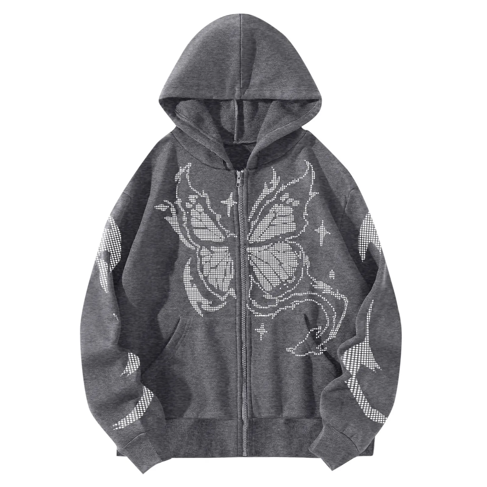 

Butterfly Hoodie With Zipper Women's Autumn Winter Oversize Sweatshirt Hooded Zip Up Jacket Streetwear Women's Clothing