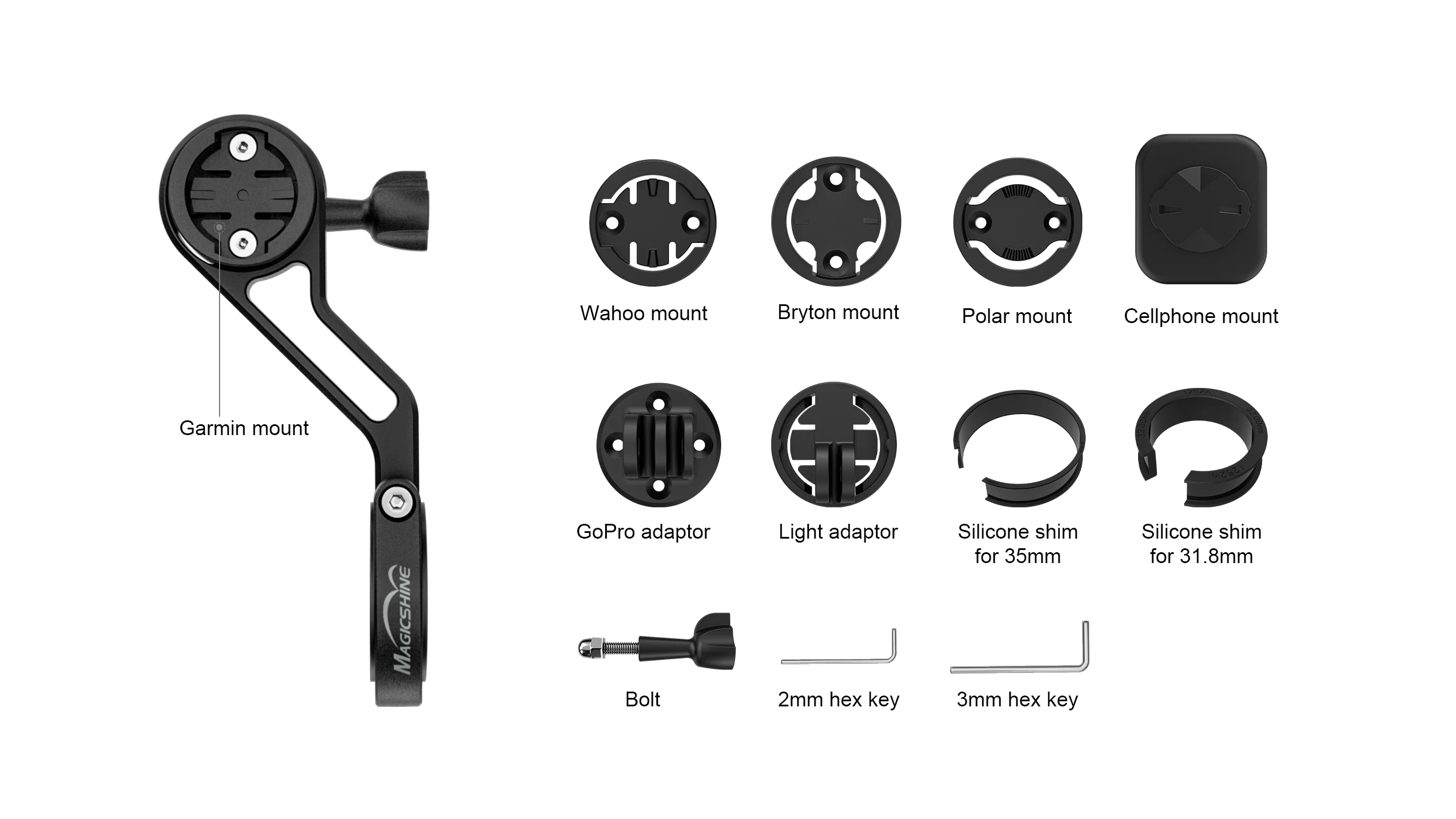 Magicshine Out Front Mount, Compatible with Garmin Computers, Bike Front Lights, GPS, etc. Compatible with Wahoo, Polar, Bryton