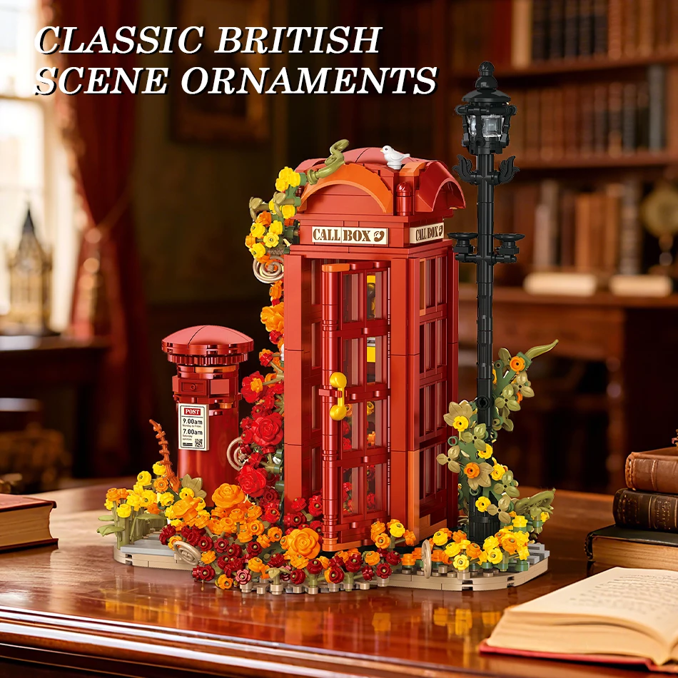 مدينة روز زهرة لندن صندوق هاتف أحمر عرض الشارع اللبنات كشك الهاتف صندوق البريد ضوء الشارع لتقوم بها بنفسك الطوب لعب هدايا الاطفال #4