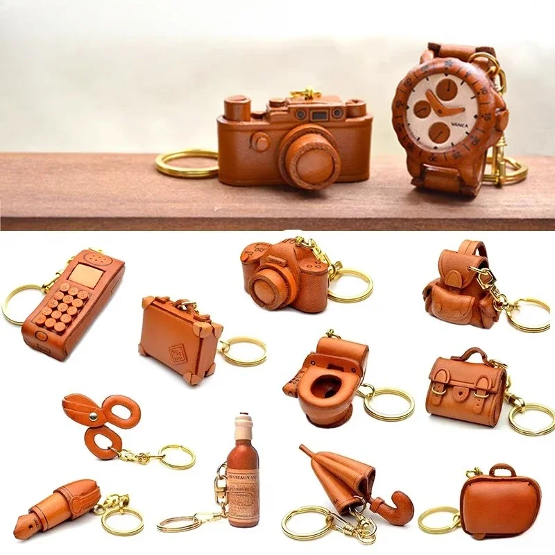 Keychain leather handmade imported cute donut bag pendant daily necessities art