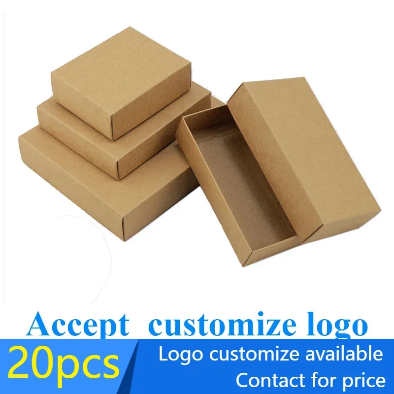 20 Pcs Kraft Paper Drawer Box, White Gift Packing Paper Box for Jewelry, Tea, Handsoap, Candy, Wedding  logo print