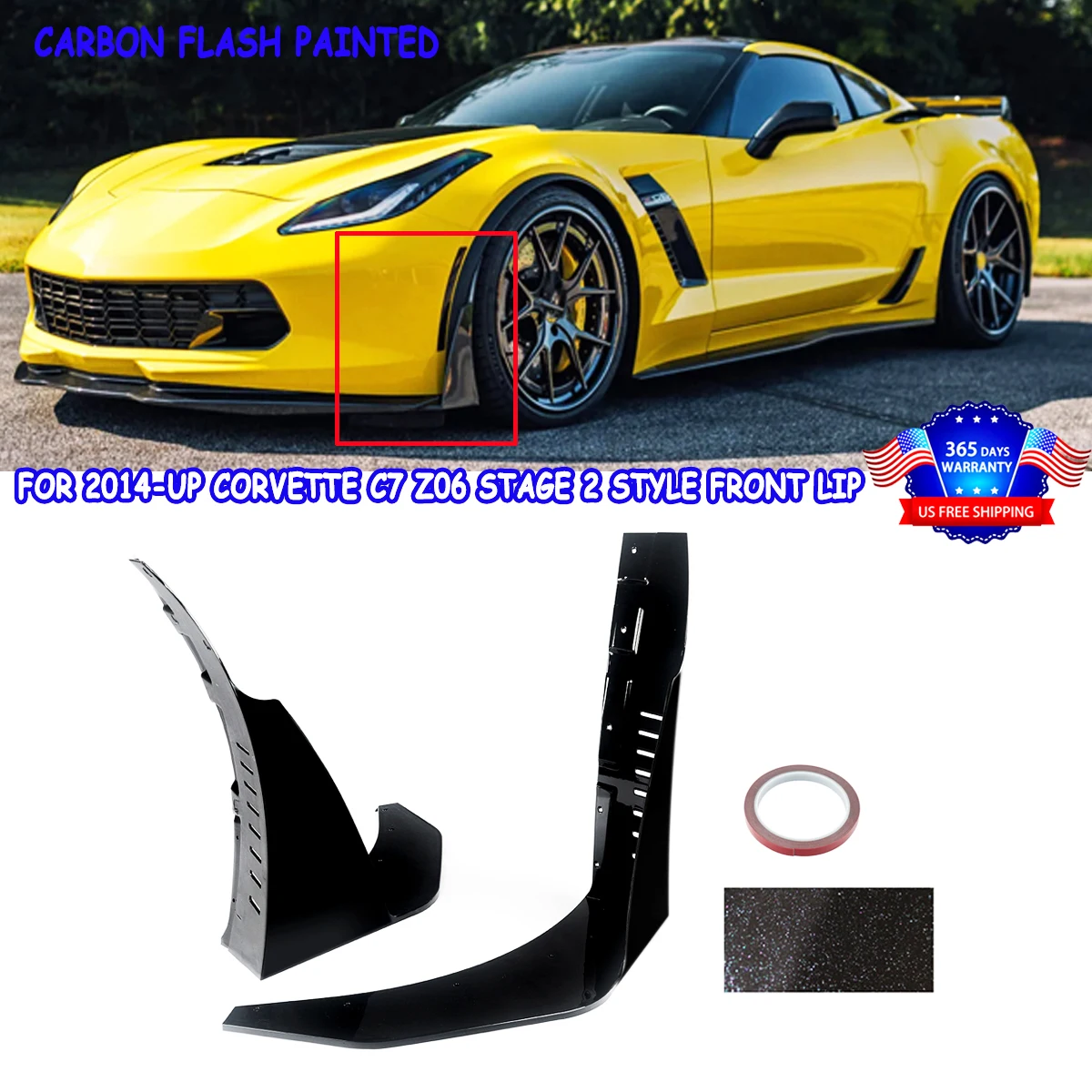 CARBON FLASH Z06 Stage 3 Front Lip Extension Splitter For Corvette C7 2014-2019