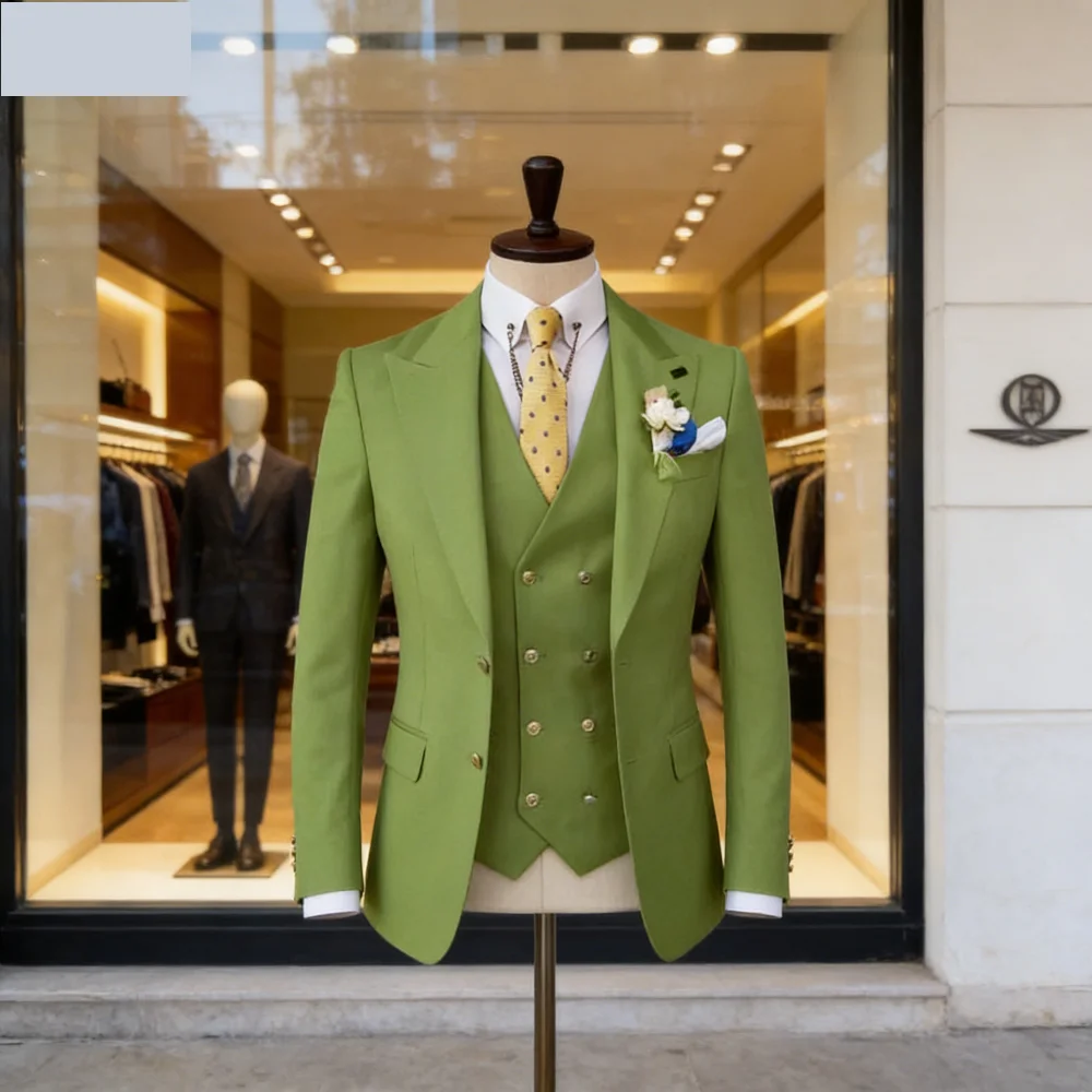 

Men's Smart Casual 3 Piece Peak Lapel Single Breasted Wedding Tuxedo Slim Fit Formal Best Man Groom Costume Homme