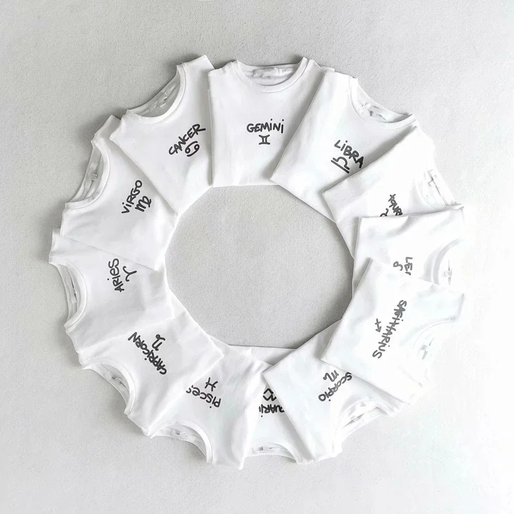 Y2K Baby T-shirt Slim Zodiac Sign Fitted Cropped Ribbed T-shirt crop top Cute Kawaii Tee Sexy Cap Sleeve Summer fairy grunge emo
