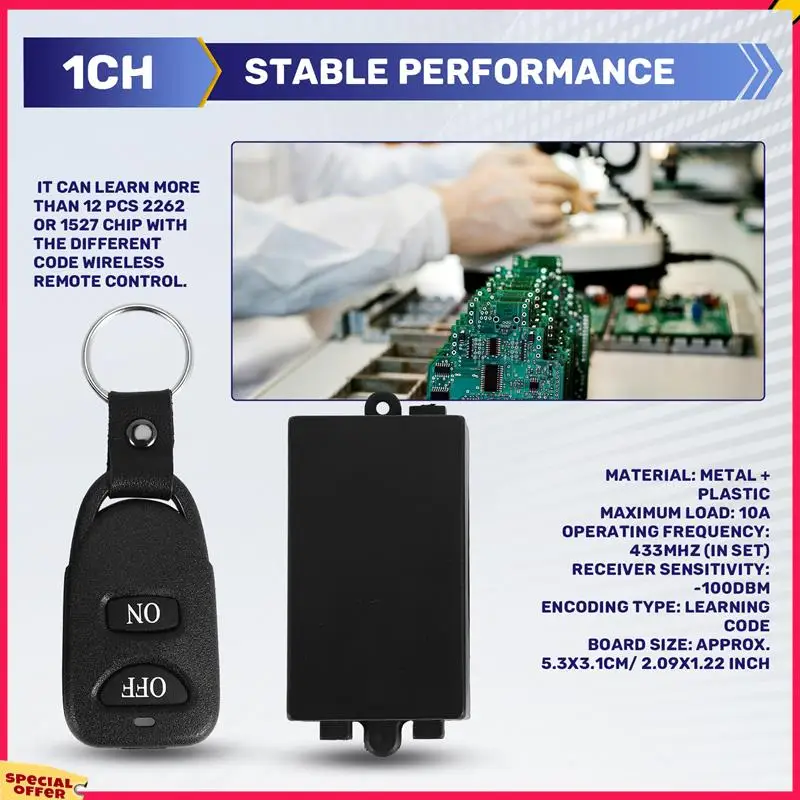 A39M Dc 12V 10A 1Ch Sistema de interruptor de controle remoto sem fio Receptor Transmissor 2 botões remoto à prova d'água 433Mhz