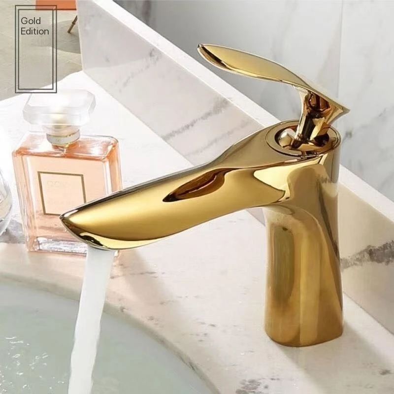 Brushed Golden Basin Faucets Elegant Waterfall Bathroom Sink Faucet Single Lever Hole Deck Mount Brass Mixer Taps