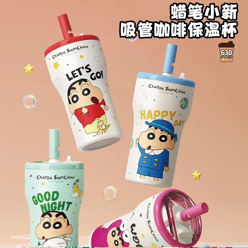 

Anime Peripheral New Crayon-Shin-Chan Coffee Insulated Cup 630ml Portable Straw Water Cup Cartoon Xiaoxin Water Cup Girls Gifts